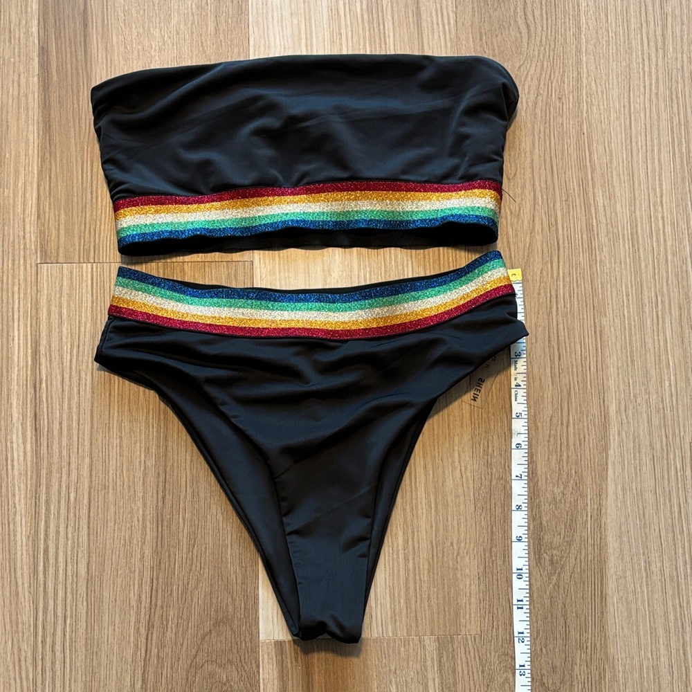 SHEIN Black Bikini with Rainbow Stripes